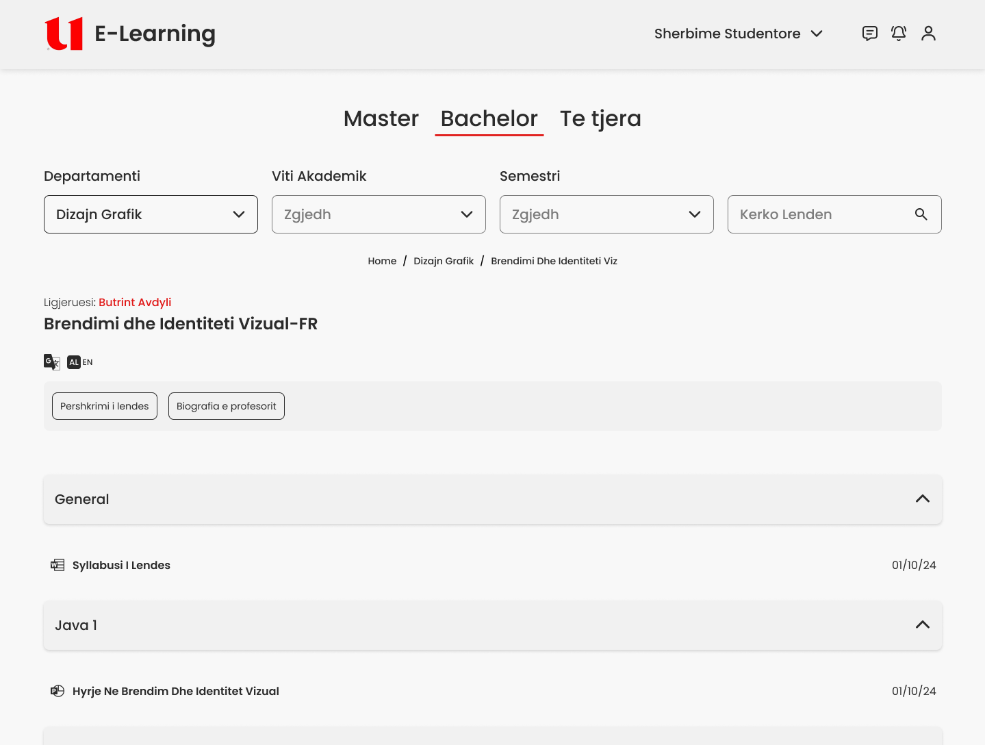 Course page — expandable weekly modules